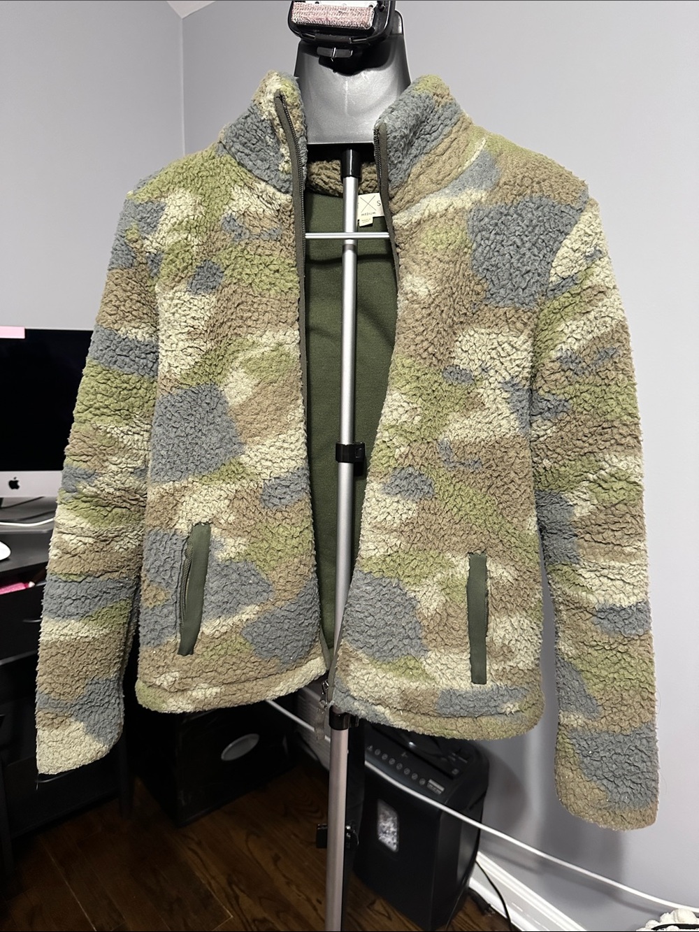 Men's Camouflage Sherpa Zip Jacket - Green/Gray